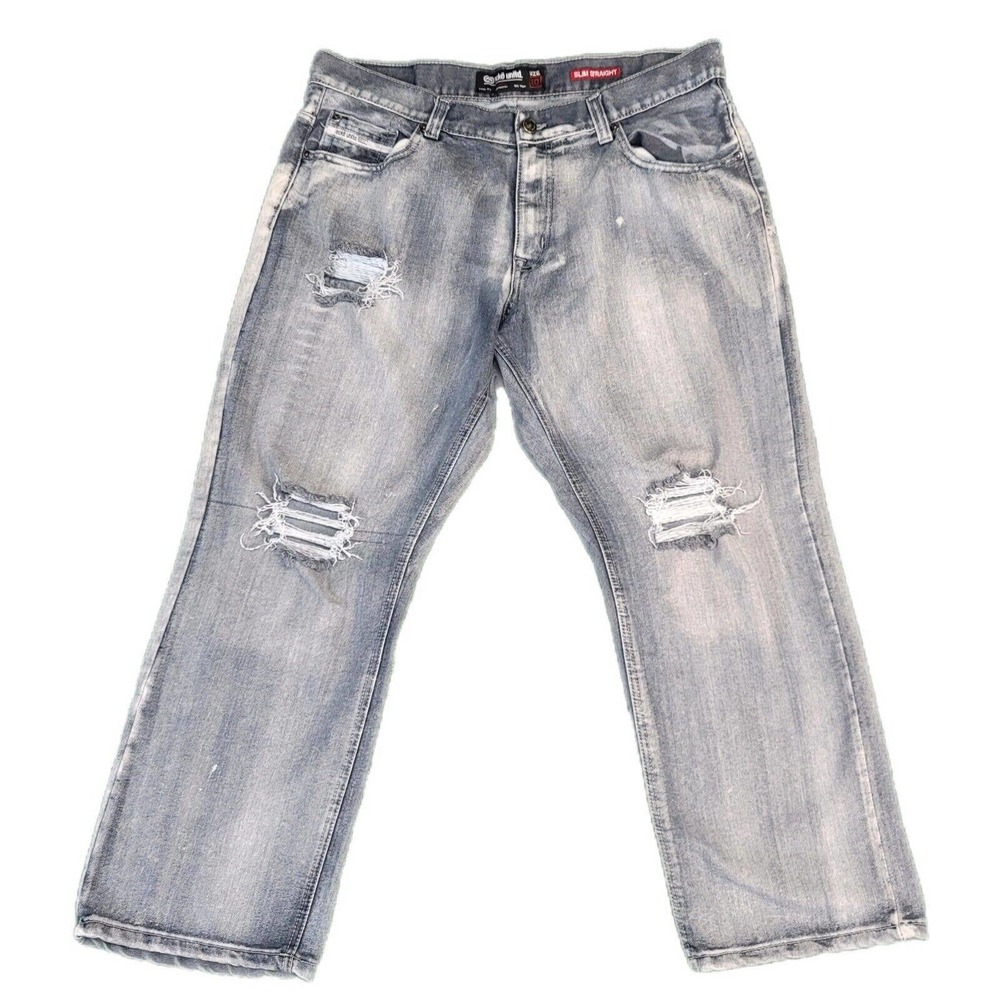 Ecko Unltd Mens Jeans Embossed Logo Baggy Fit 40x27 Y2K Hip Hop Distressed